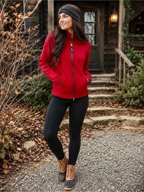 Athleta Merino Wool Women’s Red Full-Zip Knit Sweater- Large